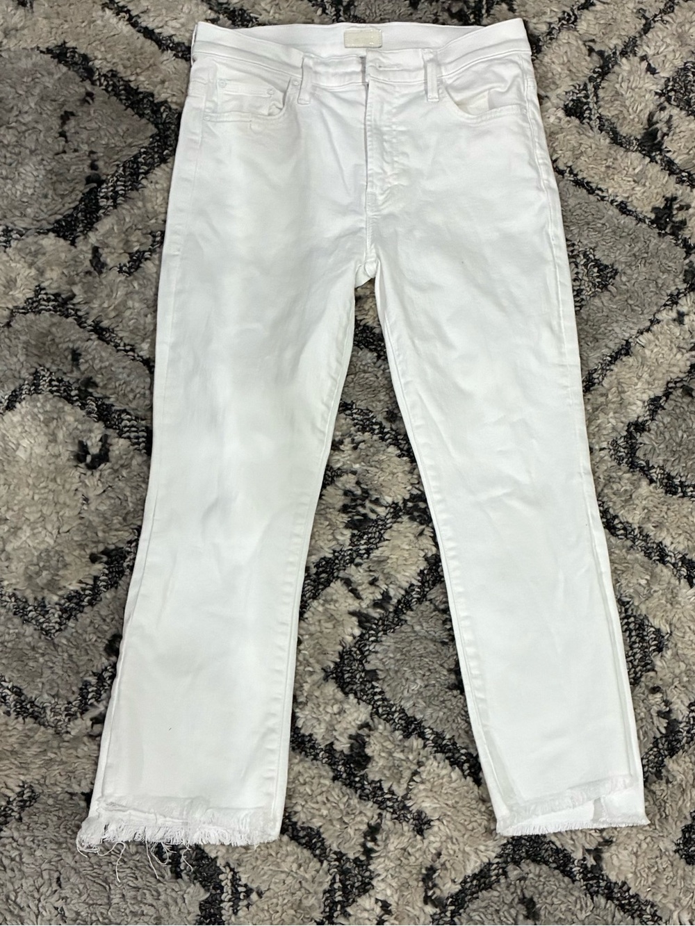 MOTHER White Cropped Frayed-Hem Jeans